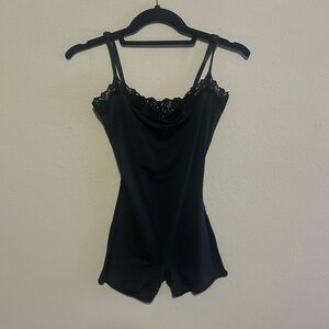 SKIMS Black Lace Trim romper body suit